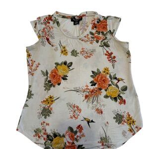 Petite Floral Sleeveless Blouse Multicolor Round Neck Women's PXS